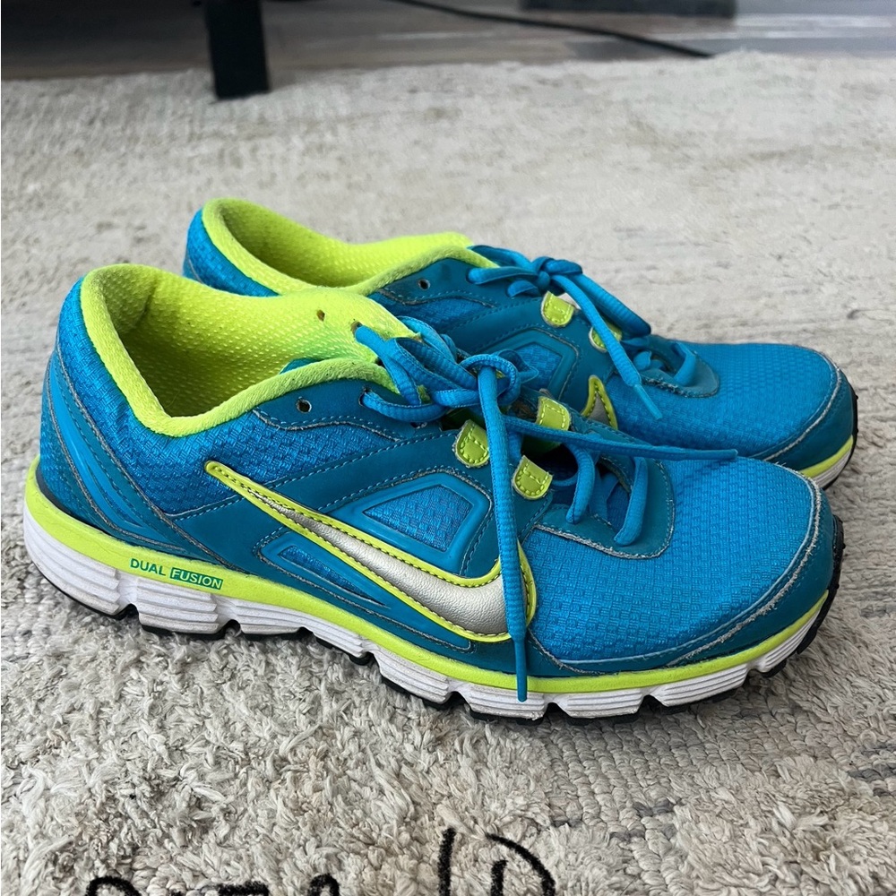 Nike Dual Fusion Blue and Lime Athletic Shoes
